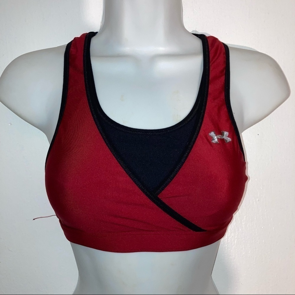 Under Armour Cut Out Racerback Sports Bra S Red Black